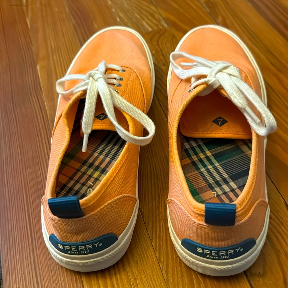 Orange Sperry sneakers. Good, used condition.